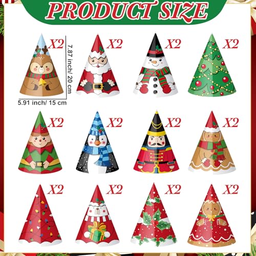 Christmas Party Hats Set - Classic Style, 24 Pcs Xmas Cone Hats for Holiday Photos & Favors