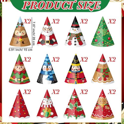 Christmas Party Hats Set - Classic Style, 24 Pcs Xmas Cone Hats for Holiday Photos & Favors