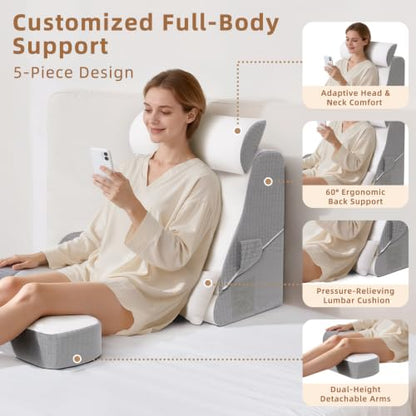 Foldable Reading Pillow for Sitting in Bed - White, 19 Inch, Adult