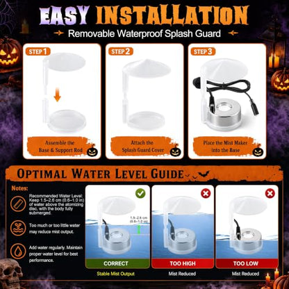 Halloween Ultrasonic Mist Maker Kit with RGB LED Light - Adjustable Splash Guard