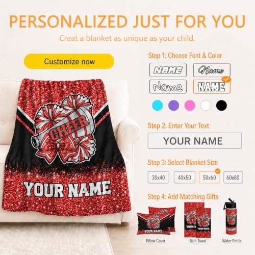 Red Personalized Cheerleading Blanket - Custom Teen Girl Gift