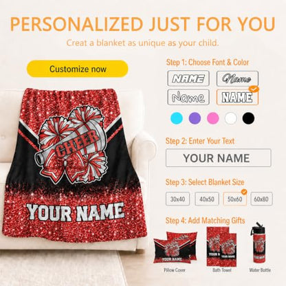 Red Personalized Cheerleading Blanket - Custom Teen Girl Gift