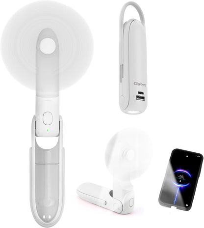 Skiennix Portable Handheld Fan - 6-in-1 Rechargeable Mini Fan with Flashlight & 3 Speeds | White