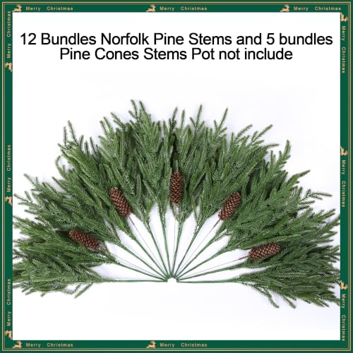 Artificial Norfolk Pine Branches with Big Pinecones 17pcs Christmas Decor