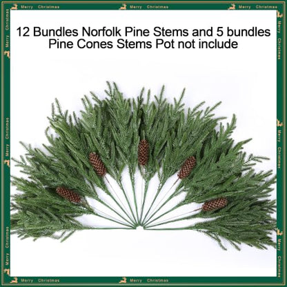 Artificial Norfolk Pine Branches with Big Pinecones 17pcs Christmas Decor