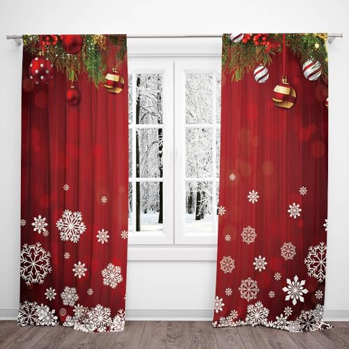 Snowflake Christmas Window Curtains 82x84 Inches - Holiday Decor for Bedroom & Living Room - 2 Panel