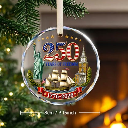 USA 250th Anniversary Crystal Glass Ornament Patriotic Stars 1776-2026