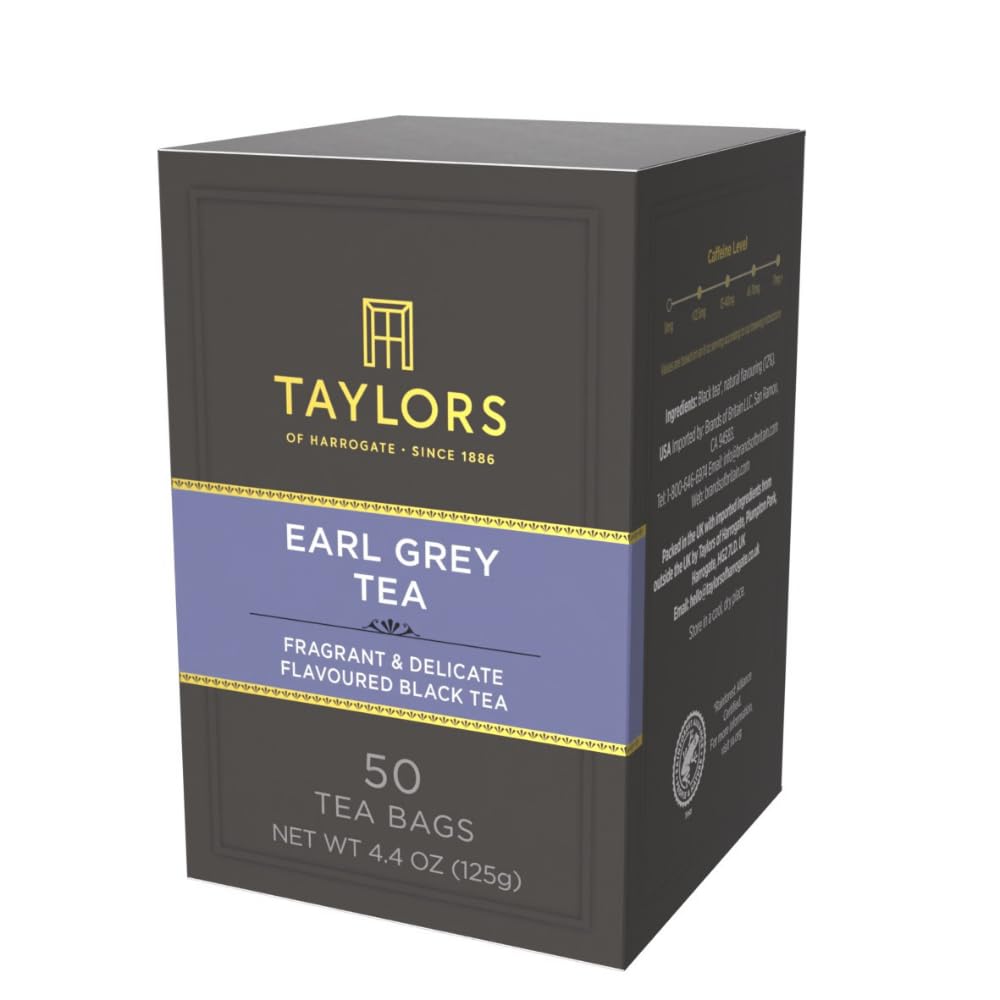 Taylors of Harrogate Earl Grey Black Tea - Fragrant & Delicate, 50 Pillow Bags for Hot or Iced Enjoyment