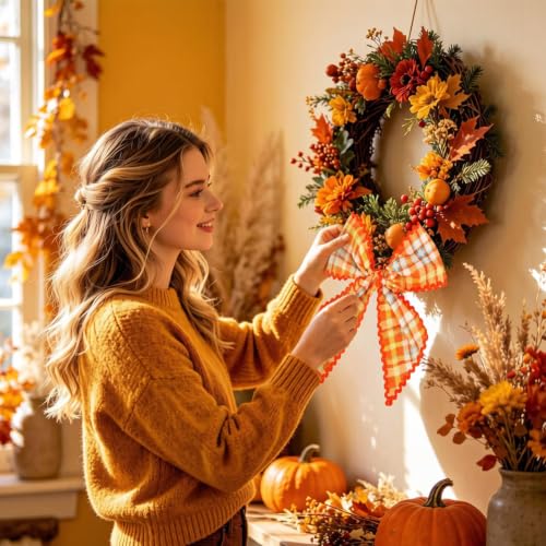 Fall Scalloped Wreath Sash Set for Front Door or Porch Decor - 2 Pieces