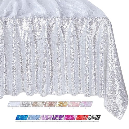 90x156 Inch Silver Sequin Tablecloth for Weddings & Parties - Rectangular