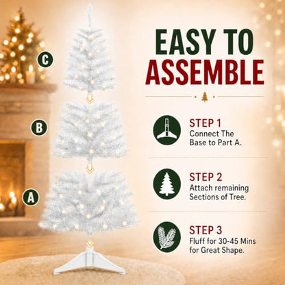 White Artificial Christmas Tree with Lights - 4ft Holiday Decor - Variation: White