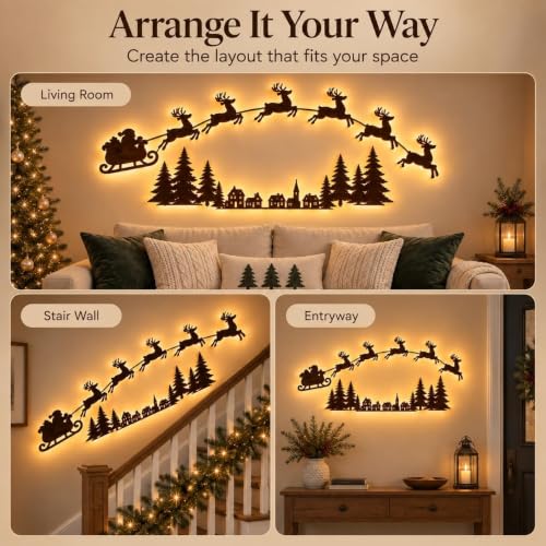 Christmas Sleigh Reindeer Set - 8-Piece Holiday Wall Scene with LED Lighting