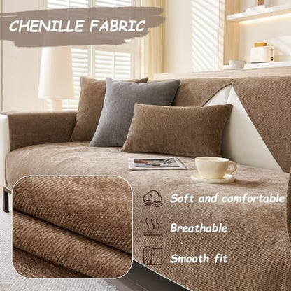 Brown Couch Cover for Leather Sofa - Non-Slip 28x28in Protection