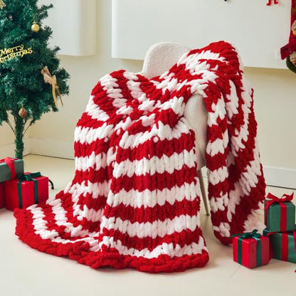 Christmas Red White Chunky Knit Blanket Throw 51x63 Inches for Couch