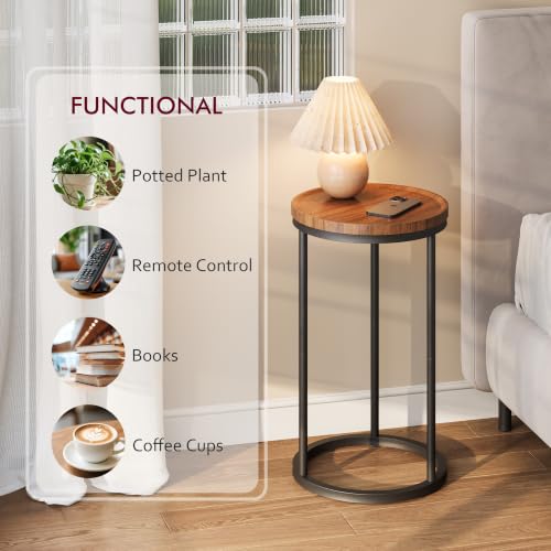 Small Round Side Table - Walnut Finish, 11.8 Inch Diameter, Modern End Table