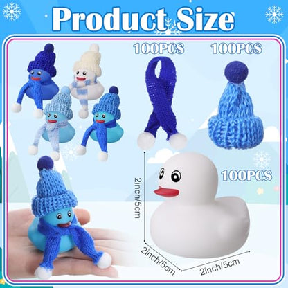 Jerify 48 Pack Winter Rubber Ducks with Fur Santa Hats & Scarves - Christmas Party Favors