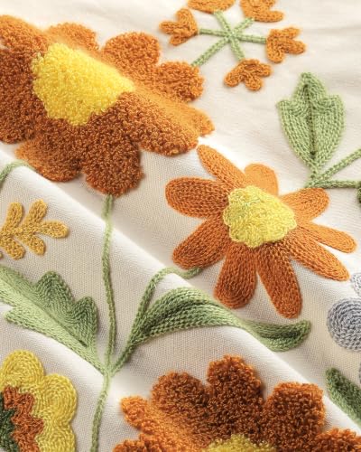 Fall Blossom Embroidered Cotton Throw Pillow Cover 18x18 Inch - MuseHaus