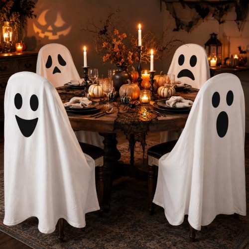 Halloween Ghost Chair Covers Set of 4 - White1, 59x63 Inch Spooky Decorations