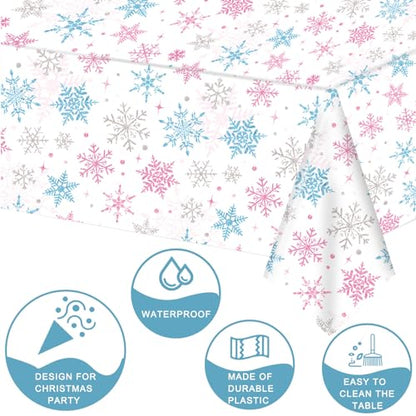 Christmas Snowflake Tablecloth Set - Pink & Blue Winter Holiday Decor, 54 x 108 Inch, 3 Pieces