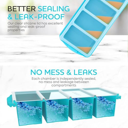 Blue Silicone Freezer Tray with Lid - 12 Cups, Leak-Proof, Oven Safe