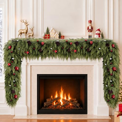 6Ft Artificial Christmas Garland with Pine Cones & Red Balls - Indoor Outdoor Decor