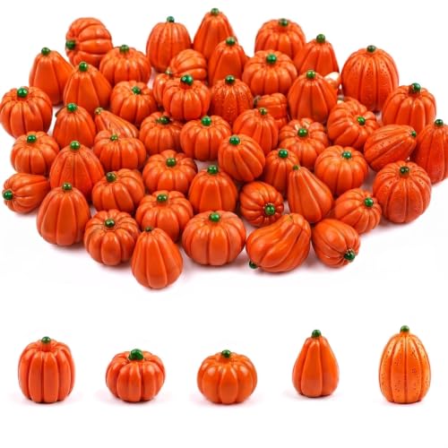 Miniature Artificial Pumpkins for Fall Halloween Thanksgiving Decor - 50 Pack