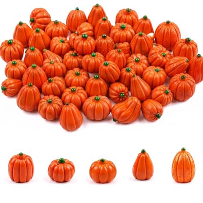 Miniature Artificial Pumpkins for Fall Halloween Thanksgiving Decor - 50 Pack