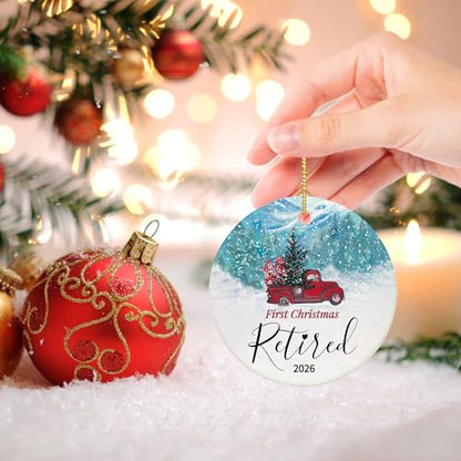 Retirement Christmas Ornament - First Christmas Retired 2026 - Ceramic Keepsake - Gold String