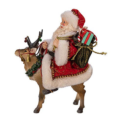 Festive Santa on Reindeer Holiday Decor - 11.5-Inch Fabriché Collection