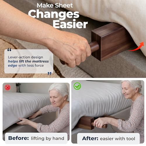 Walnut Solid Acacia Wood Sheet Tucker & Mattress Lifter Set for Bed Making
