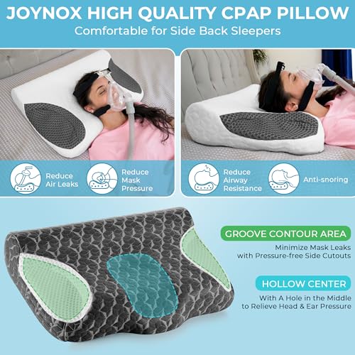 Joynox Cervical Pillows for CPAP Sleeper, Side Sleeper Pillow for Neck/Shoulder Pain, Adjustable Ergonomic Orthopedic Bed Pillow for Back/Side/Stomach Sleepers (Dark Grey)