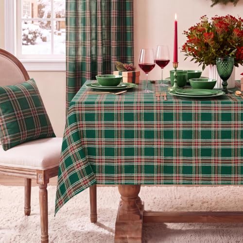 Softalker Christmas Checkered Tablecloth - Green Plaid, 54 x 80 Inch Rectangle
