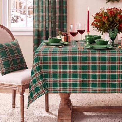 Softalker Christmas Checkered Tablecloth - Green Plaid, 54 x 80 Inch Rectangle