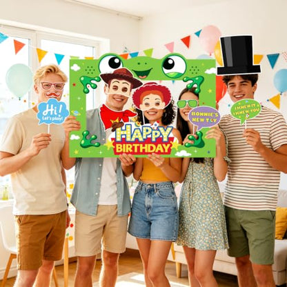 25pcs Birthday Party Photo Booth Props Kit with Frame and Accessories
