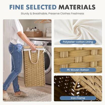 Laundry Basket with Lid 65L Wicker Hamper - Goose Yellow