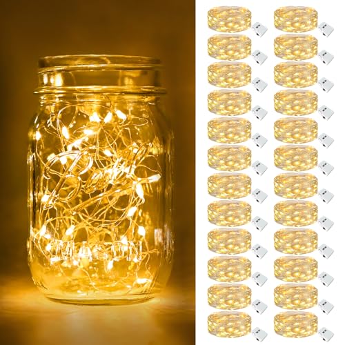 Warm White Fairy Lights Battery Operated 24 Pack with 3 Modes - Twinkle String Lights for Decor