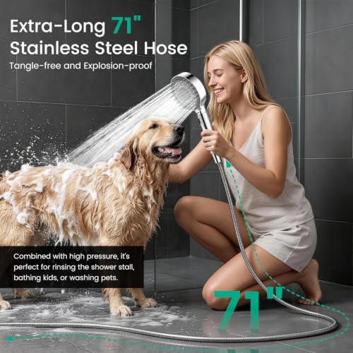 Chrome Handheld Shower Head with 6 Modes & Extendable Handle - High Pressure
