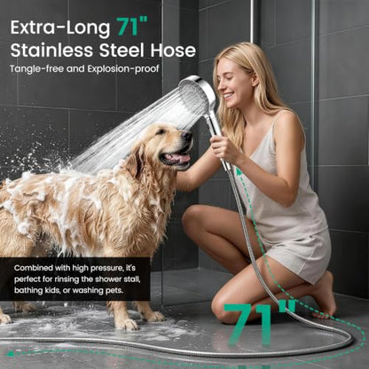 High Pressure Handheld Shower Head with 6 Modes & Extendable Handle