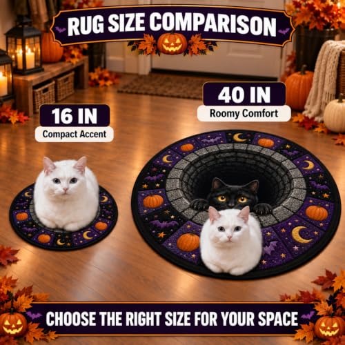 3D Halloween Rug Indoor Black Cat Vortex Optical Illusion, 32 Inch - Variation: Black Cat / 2'8" Round
