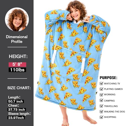 Oversized Wearable Blanket Hoodie for Women and Mom Glacial Blue Pizza