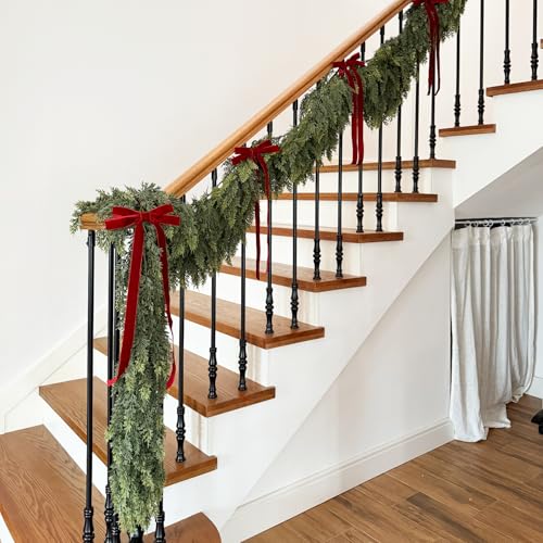 Artificial Cedar Garland 9FT Extra Full with Leaf Without Wire for Christmas Decor