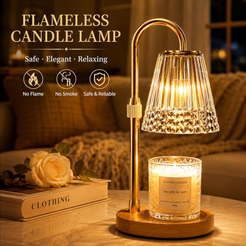 Yellow Candle Warmer Lamp with Timer & Dimmer – Adjustable Height, Flameless Safe Design