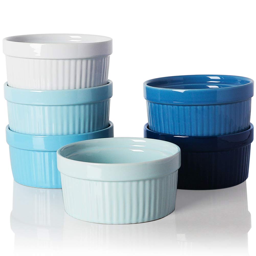 Sweejar Ceramics Souffle Dishes, Ramekins, 8 oz for Baking,Pudding,Creme Brulee,Souffle - Set of 6 (Multicolour)