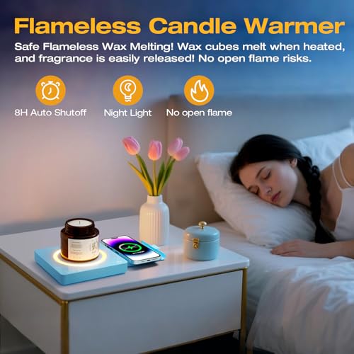 Blue Coffee Mug Warmer with Wireless Phone Charging - 15W, 3 Heat Settings, Auto Off
