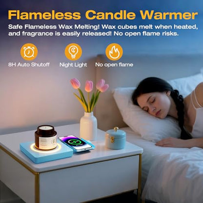 Blue Coffee Mug Warmer with Wireless Phone Charging - 15W, 3 Heat Settings, Auto Off