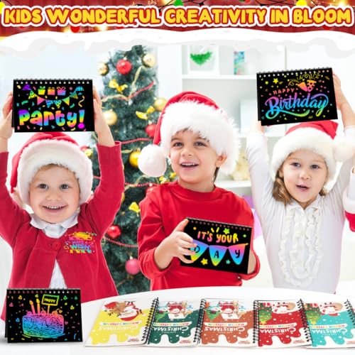 24 Pack Christmas Scratch Notebooks Art Party Favors for Kids - Rainbow Designs