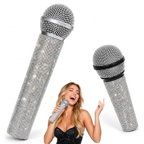 2-Pack Fake Microphone Props for Stage Costume Party Cosplay Silver