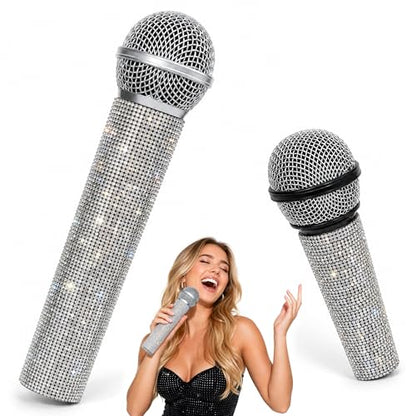 2-Pack Fake Microphone Props for Stage Costume Party Cosplay Silver