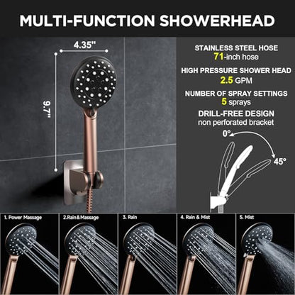 Veken 11.8" Rain Shower Head with Handheld, High Pressure Handheld Shower Heads with Multi Spray Modes,Rainfall Combo with 15" Metal Extension Arm,Detachable Dual Shower,Long 6 ft. Hose,Brushed Nickel