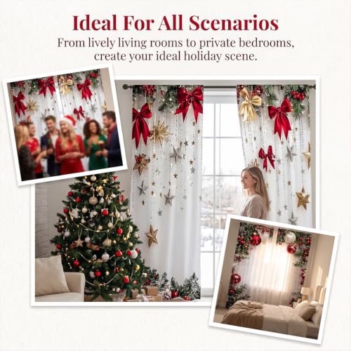 E 39x86 Inch Christmas Holiday Printed Curtains for Living Room - 2 Pieces